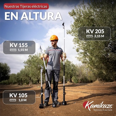 Tijera de Poda El�ctrica Kamikaze KV215: P�rtiga 215cm, Corte �40mm + 2 Bater�as Litio